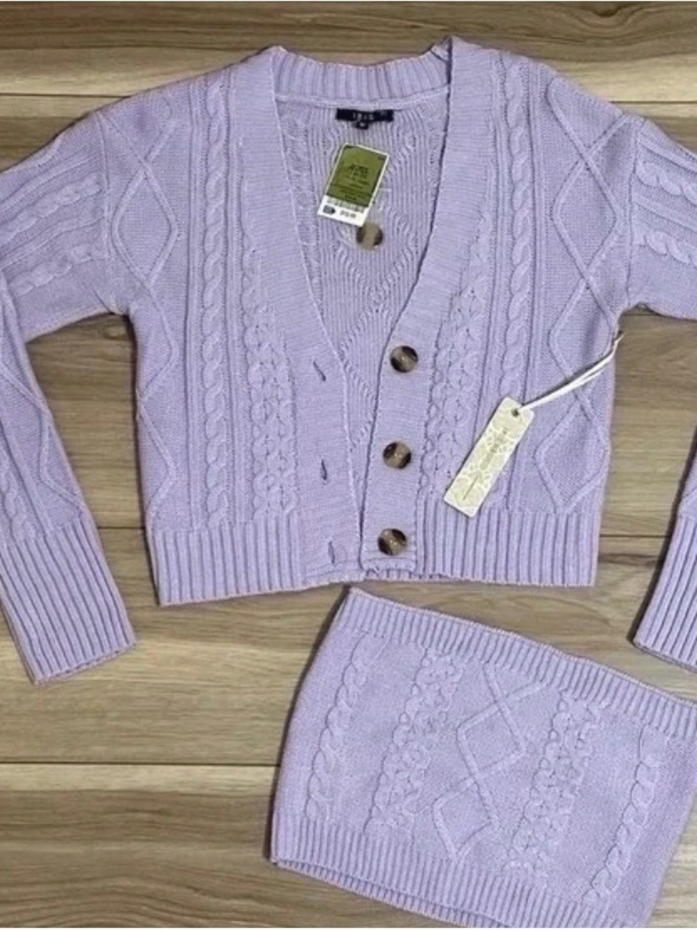 Purple Cable-Knit Cropped Cardigan Sweater - Women